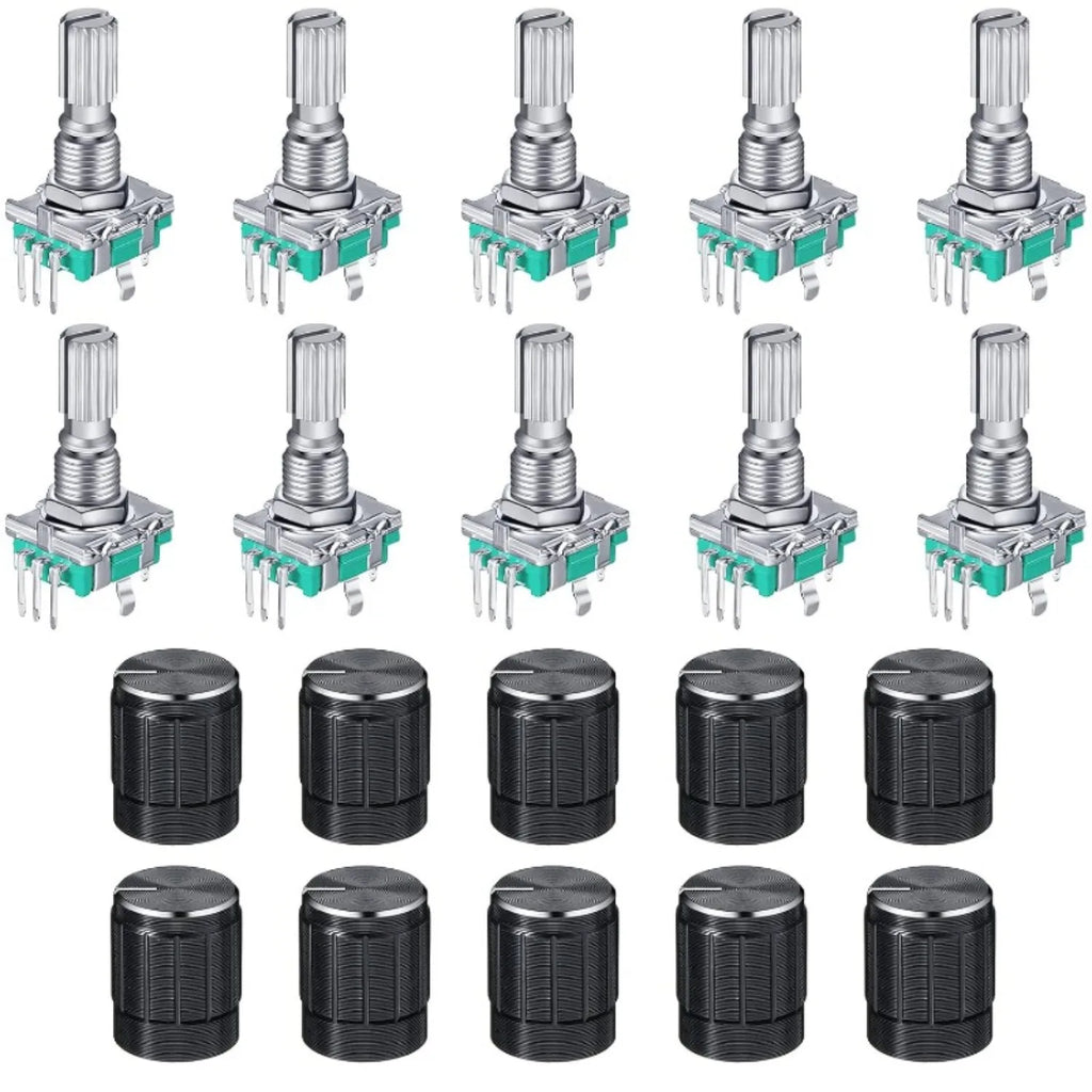 5/10Sets EC11 360 Degree Rotary Encoder Code Switch Digital Potentiometer 5 Pins Handle Length 20mm with Push Button,Knob Cap