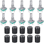 5/10Sets EC11 360 Degree Rotary Encoder Code Switch Digital Potentiometer 5 Pins Handle Length 20mm with Push Button,Knob Cap