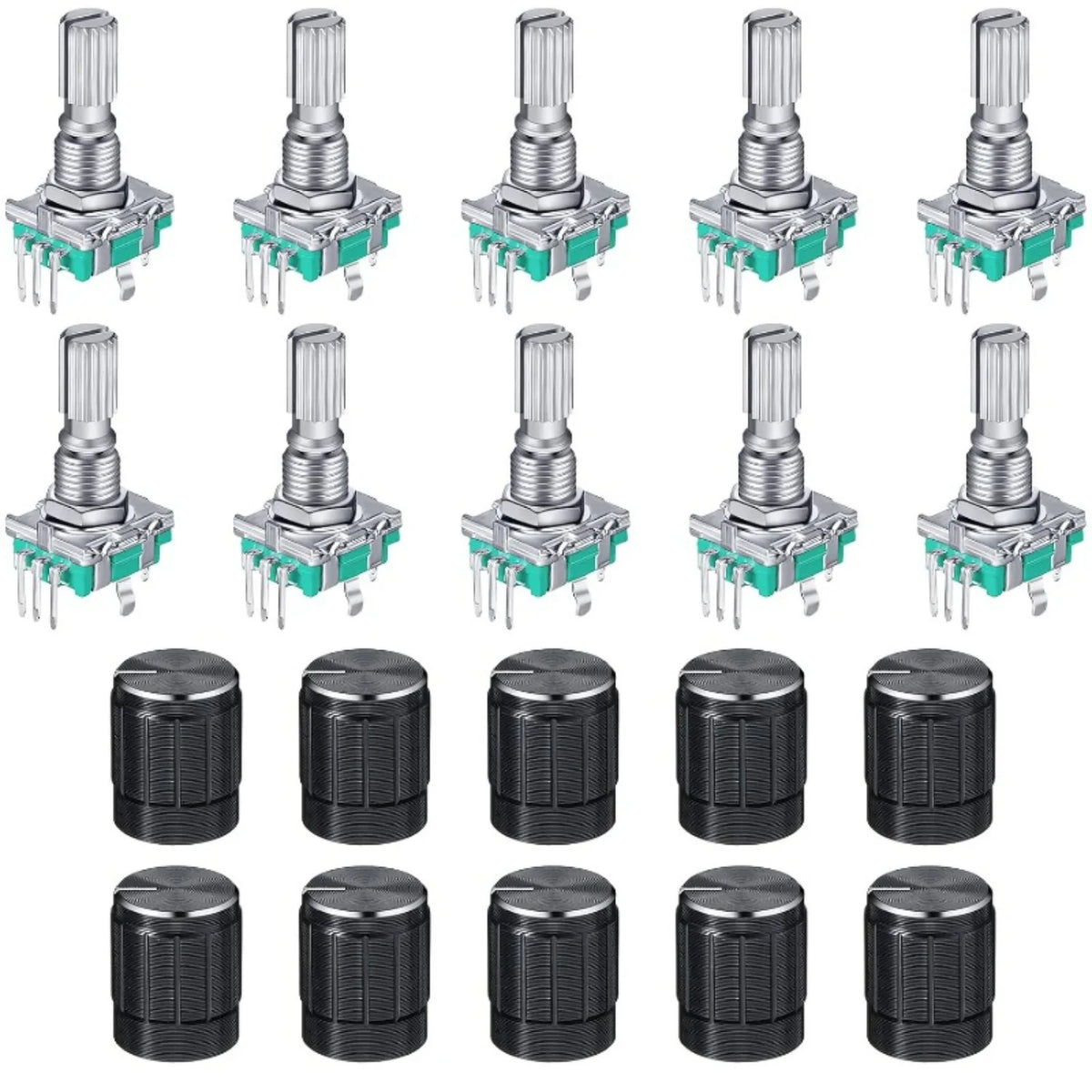 5/10Sets EC11 360 Degree Rotary Encoder Code Switch Digital Potentiometer 5 Pins Handle Length 20mm with Push Button,Knob Cap