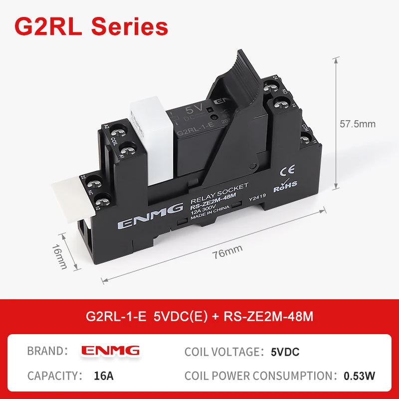 ENMG G2RL-1-E/G2RL-2 DIN Rail Relay 16A 24VDC SPDT LED Indicator Compact Electromagnetic Relay with Surge Protection TVS
