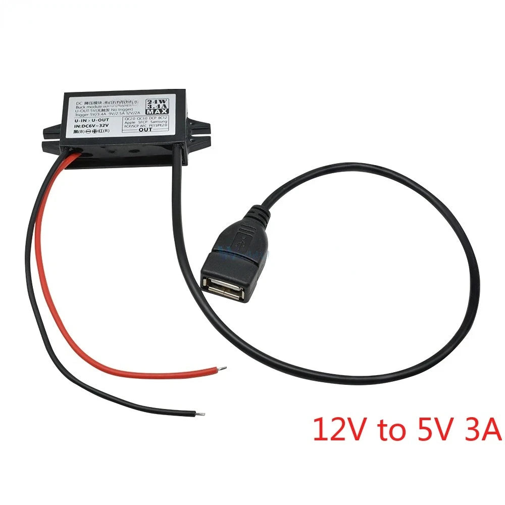 12V to 5V 3A15W DC DC Step Down Buck Converter Power Supply Module Type-C Adapter Male Female Micro USB Mini USB for Car ROHS CE