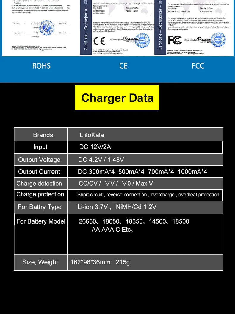 LiitoKala Lii-500 Battery Charger 4 Slot LCD Tester for 18650 26650 AA AAA Flashlight Vape Li-ion NiMH Rechargeable Cells