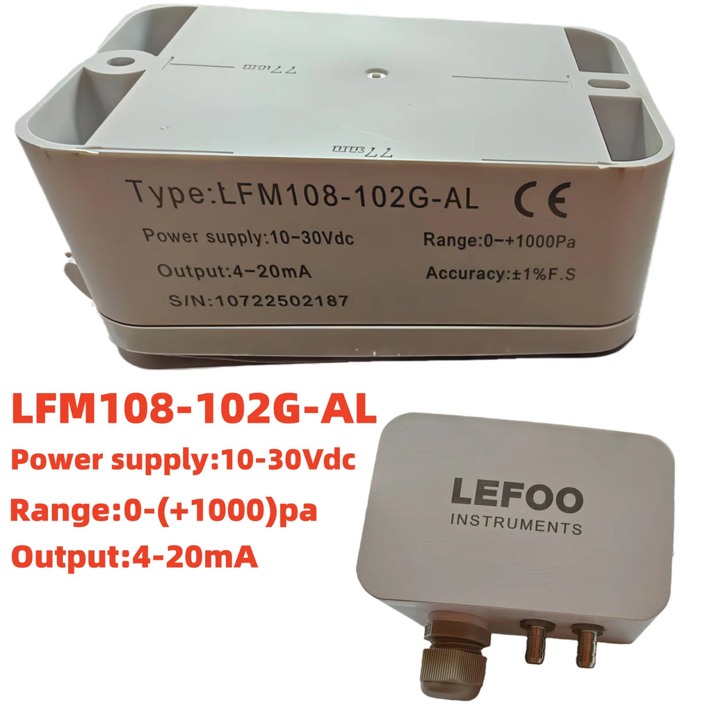 LEFOO 4-20mA Differential Pressure Transmitter Micro Sensor Measuring Air & Neutral Gas for EMS, HVAC, VAV, FC LFM108