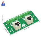 RJ45 Breakout Board 2 RJ45 Jacks and 2 *8pins Terminal Blocks DIN Rail And Panel Mounting Foot
