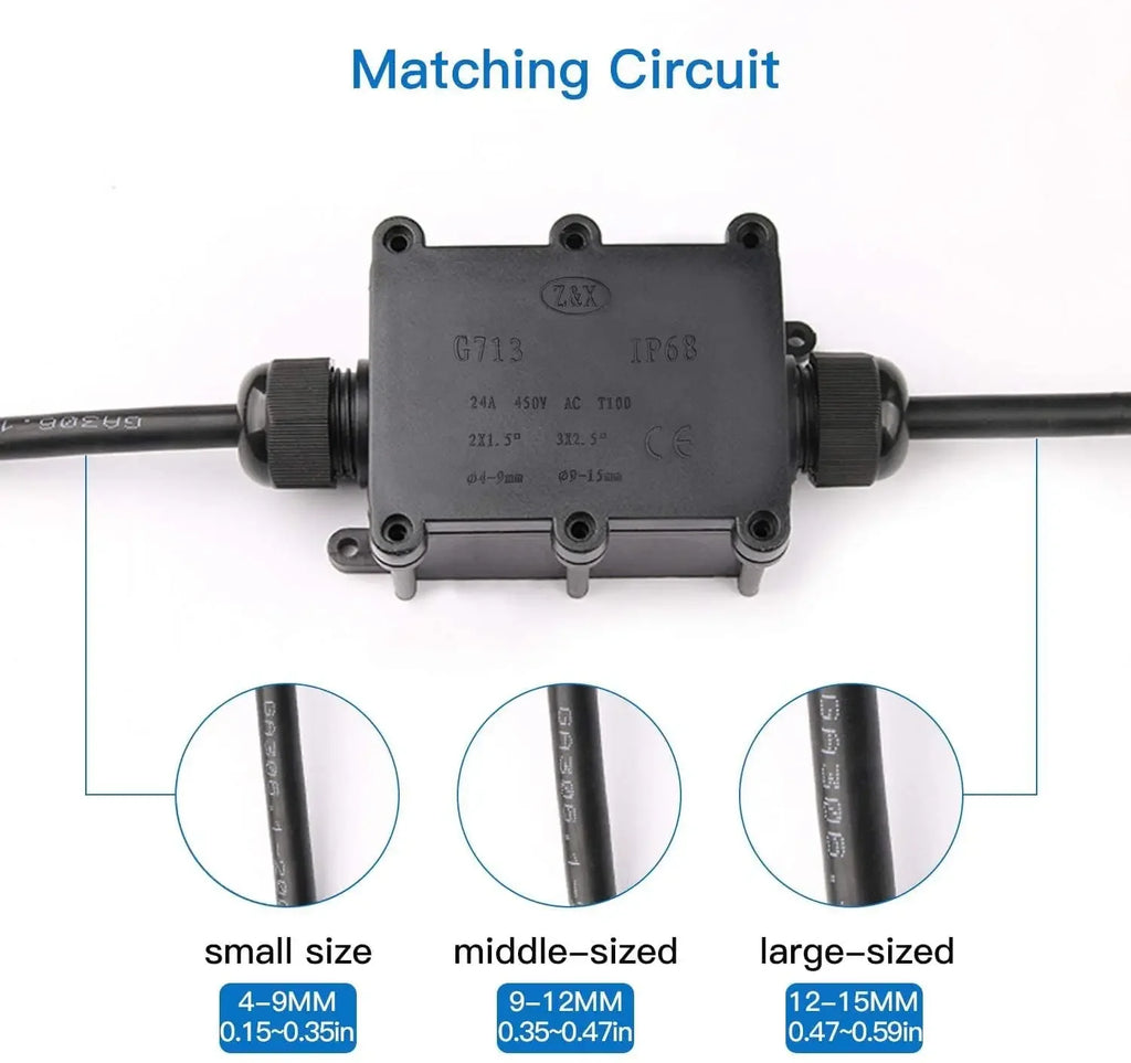 Waterproof IP68 Underwater External 2Way 1IN1OUT Cable Connector Wire Range 5 to 15mm Outdoor Power Cord Electric Junction Box