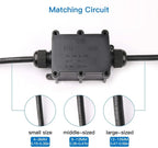 Waterproof IP68 Underwater External 2Way 1IN1OUT Cable Connector Wire Range 5 to 15mm Outdoor Power Cord Electric Junction Box
