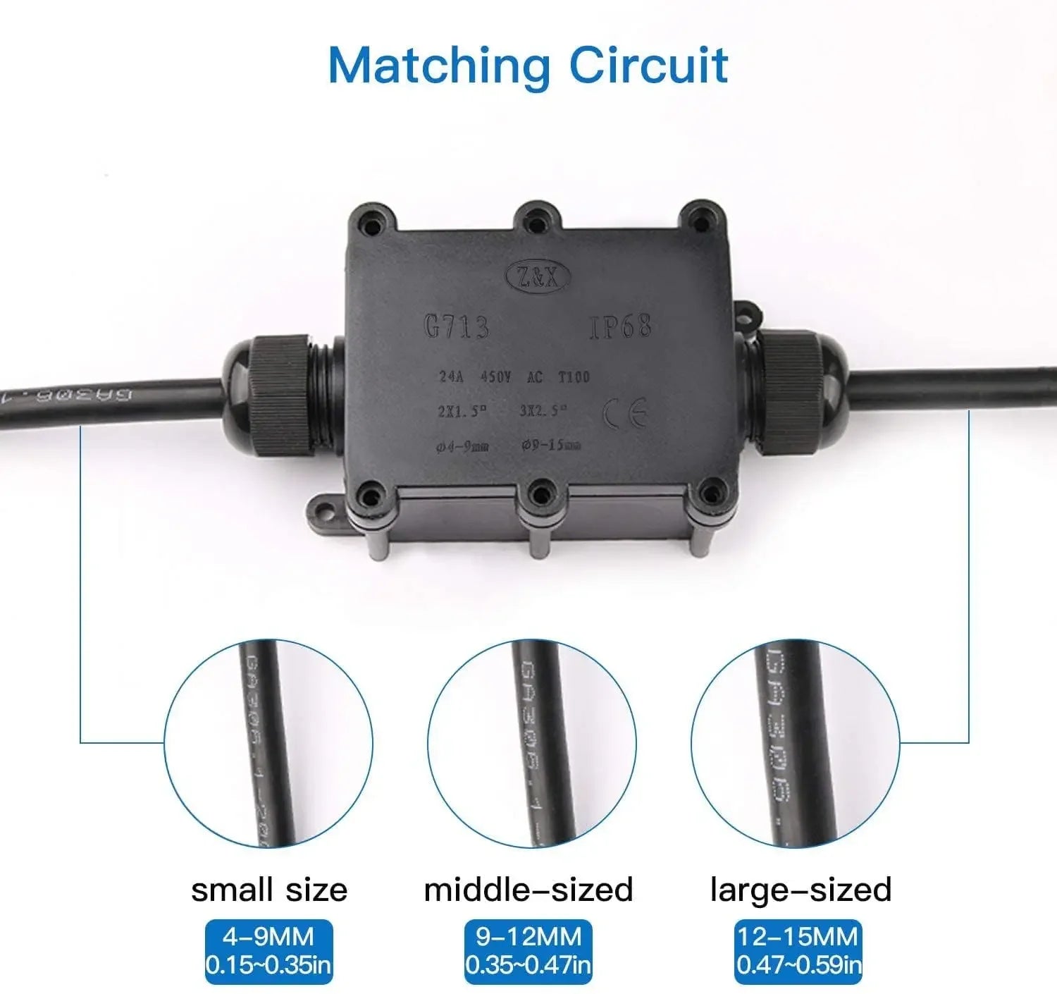 Waterproof IP68 Underwater External 2Way 1IN1OUT Cable Connector Wire Range 5 to 15mm Outdoor Power Cord Electric Junction Box