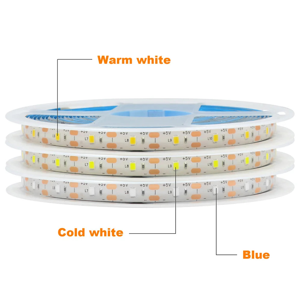 5V USB 2835 LED Strip Light with DC Plug 3528 SMD Flexible Led Tape Ribbon 60LED 0.5m 1m 2m 5m Cabinet Lights Night TV Backlight