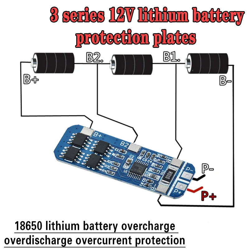 3S 10A18650  Lithium Battery Charger Protection Board Module for 3pcs 18650 Li-ion Battery Cell Charging BMS 3.7V 11.1V 12.6V