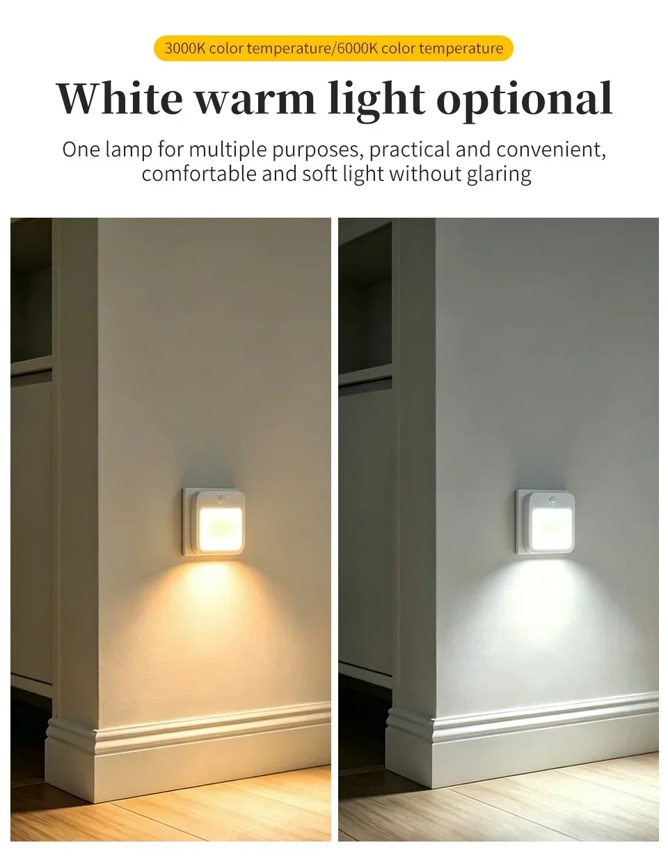 Motion Sensor Plug in Night Light 5 Brightness Dimmable LED Lamp for Bedroom Hallway Stairs Lighting 100-240V
