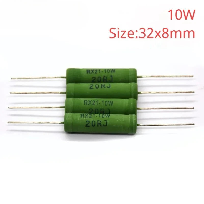 50PCS RX21 6W 10W Wire Wound Resistance 5% 0.01~33K 1R 10R 100R 1K 10K 12K 15K 18R 20R 22R 24R 27R 30R 33R 36R 0.05R 0.1R 0.12R