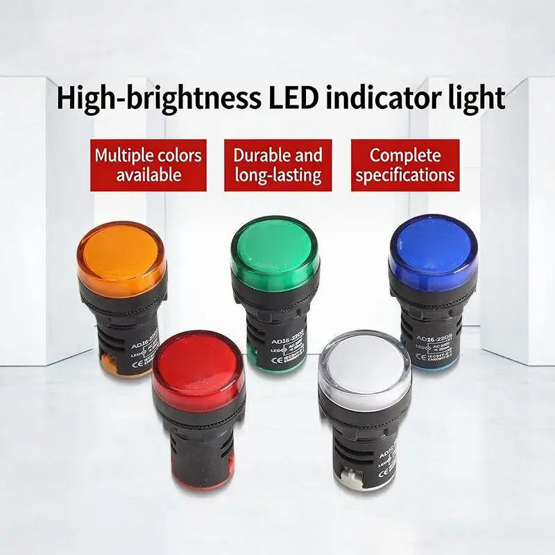 Indicator Signal Lamp Light AD16-22DS 22mm Panel Mount DC 12V 24V 110V 220V 380V Red Green Yellow Blue White LED Bulbs 20mA