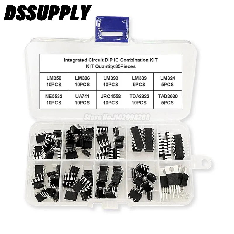 85PCS/Set Integrated Circuit DIP IC JRC4558 LM358 LM386 LM324 LM393 LM339 NE5532 UA741 Electronic Components TDA2030 TDA2822 Kit