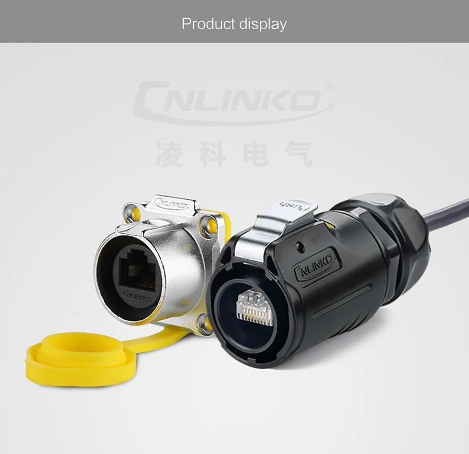 CNLINKO M24 Waterproof IP68 Circular RJ45 Connector 8P8C Cat6 Male/Female Panel Mount for Industrial Automation Marine & Outdoor