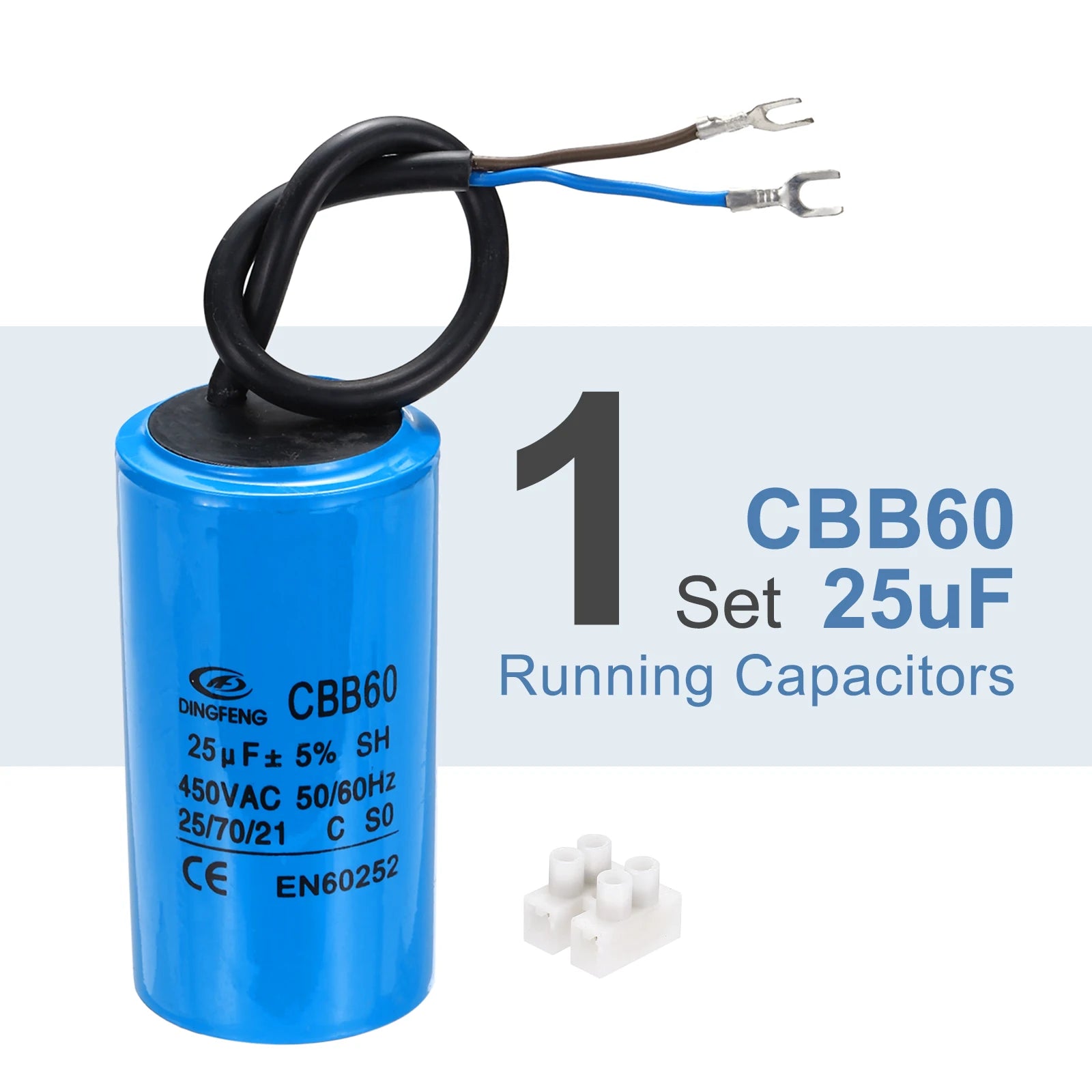 1/2Set CBB60 25-70uF Running Capacitor AC 450V 2 Wires 50/60Hz for Air Compressor Motor Washing Machine Refrigerator Motor Start