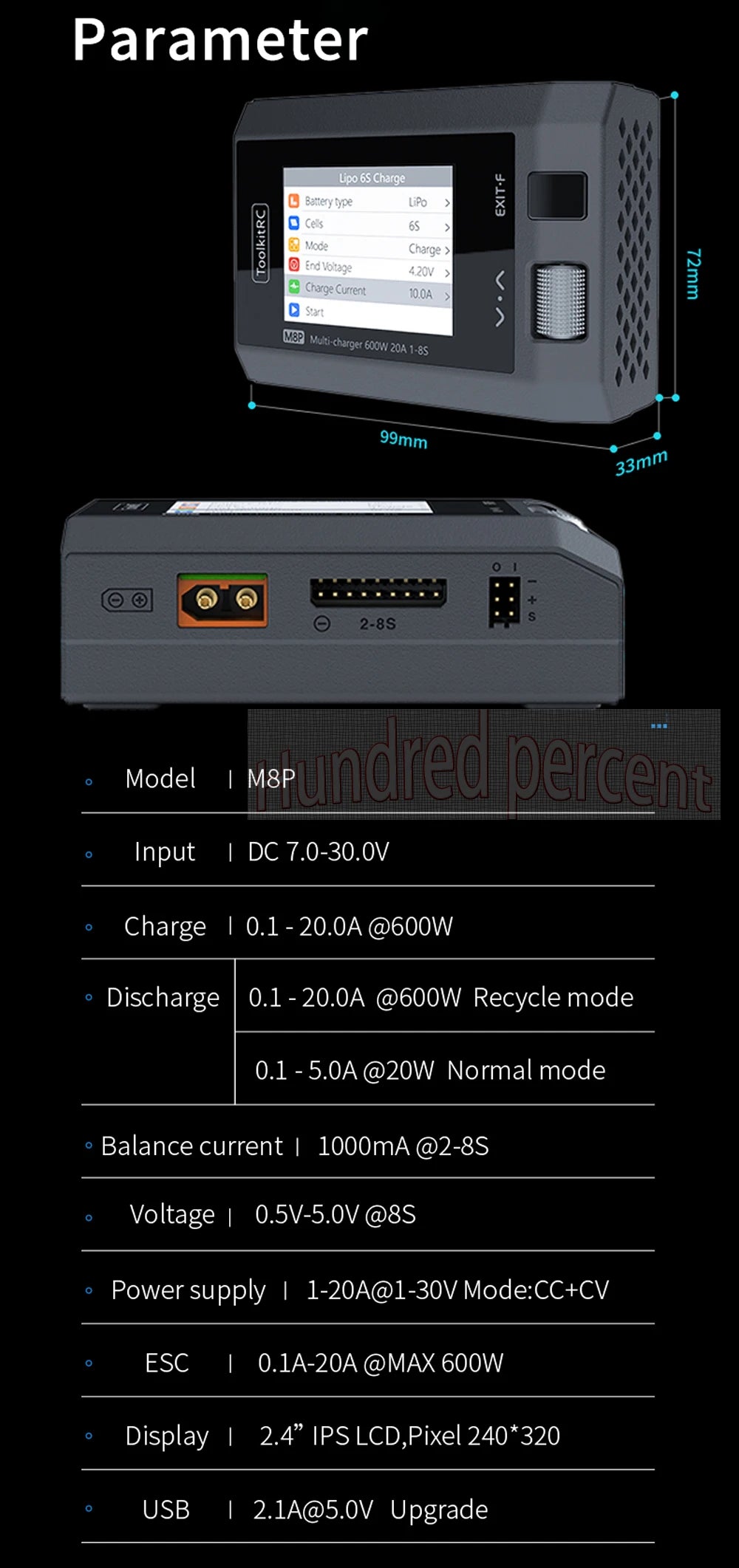 ToolkitRC M8P Intelligent Charger 1-8S 600W 20A Remote Control Car Aviation Model Aircraft Lithium Battery FPV Fast Charging