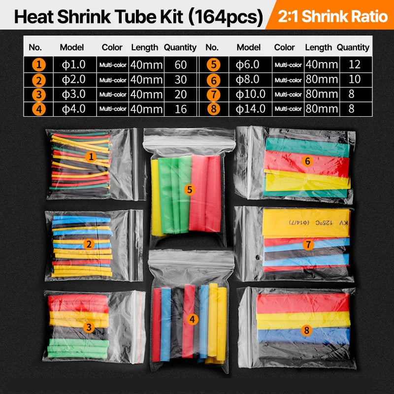 GREENER 127/580/800pcs 2:1 Heat Shrink Tubing Kit Polyolefin Colorful Flame Retardant Waterproof Wire Cable Sleeve For Home DIY