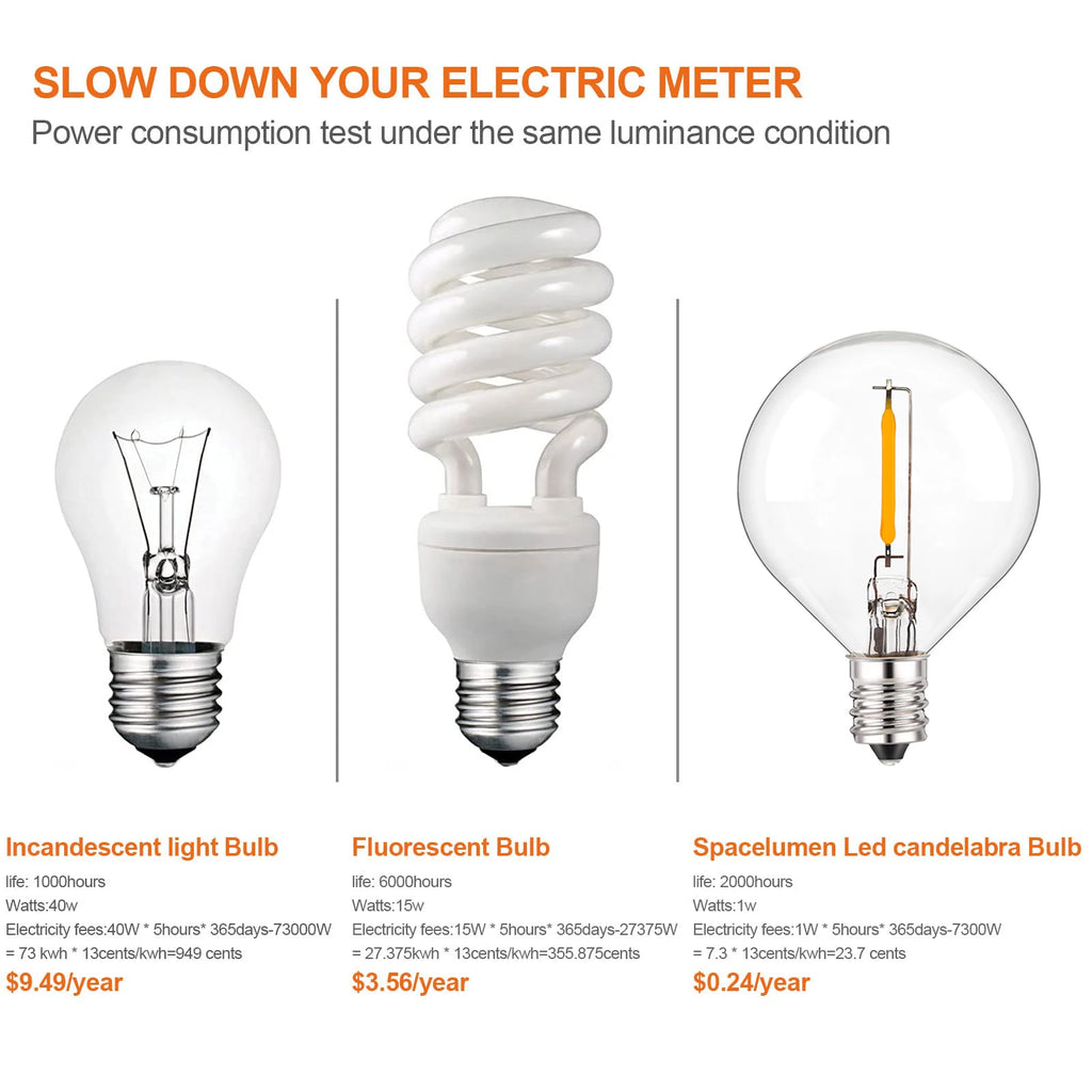 G40 LED String Light Replacement Bulbs E12 220V 110V Globe Light Bulb Warm White 2200K 10W Equivalent Indoor Outdoor Decor