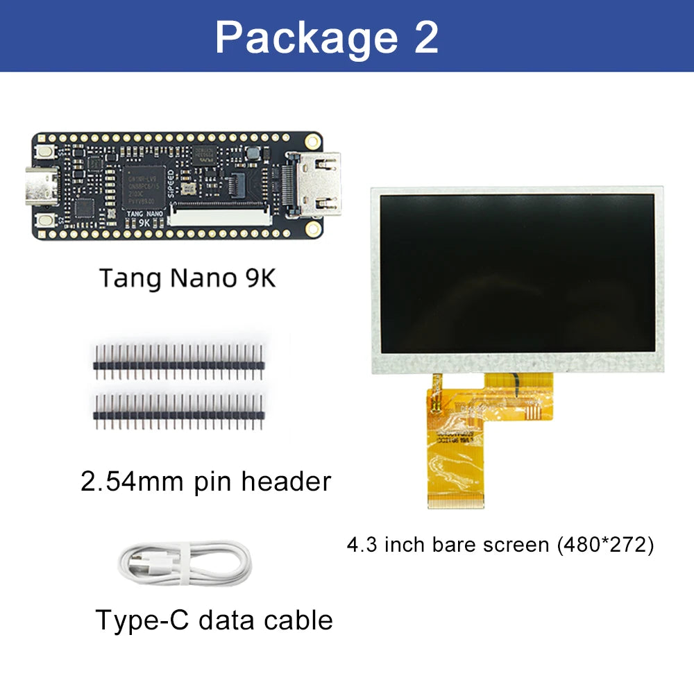 Sipeed Tang Nano 9K FPGA Development Board GOWIN GW1NR-9 RISC-V 2.54mm Pin Header+Type-C Data Cable+4.3/5/7 Inch SPI Screen