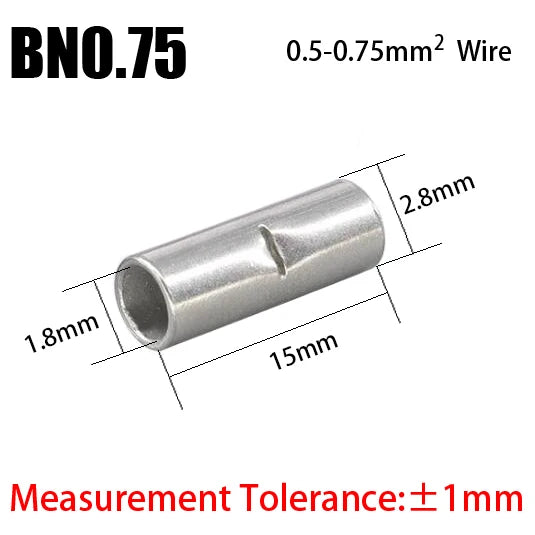 BN Copper Electrical Wire Cable Connection Crimp Sleeve Tubular Ferrule Lug Connector Non-Insulated Tube Butt Splices Terminal