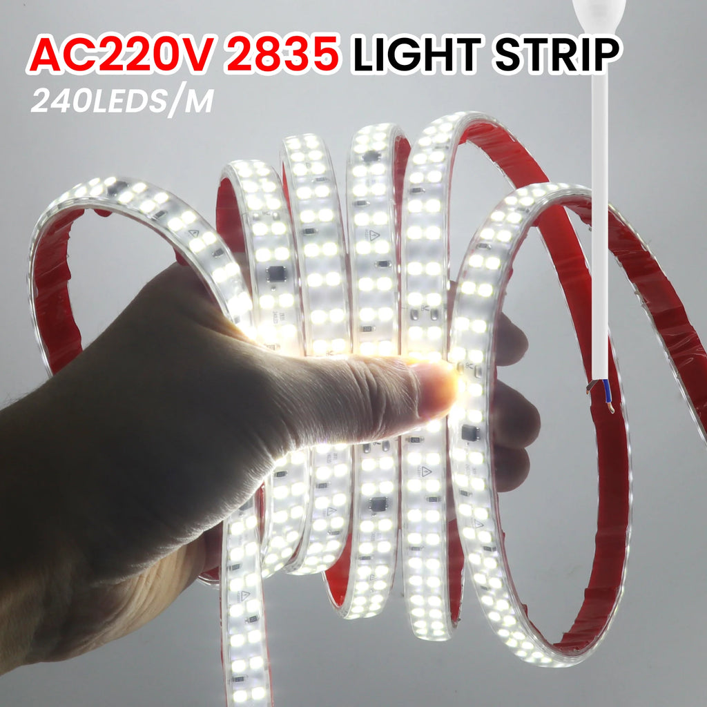 AC 220V LED Strip Waterproof 240Leds/M 3000K 4000K 6000K Home Decor Self Adhesive Tape Chain Light Flexible Ribbon Strip