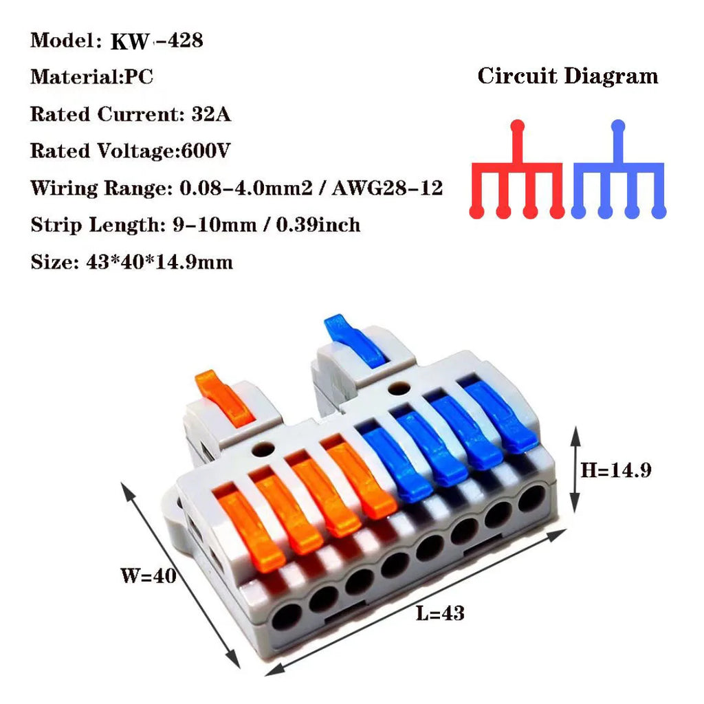 Wire Connectors KV-223-2 Terminal Block Push-in Quick Connector Docking Wiring Connector Electrical Plug-in Fast Cable Connector