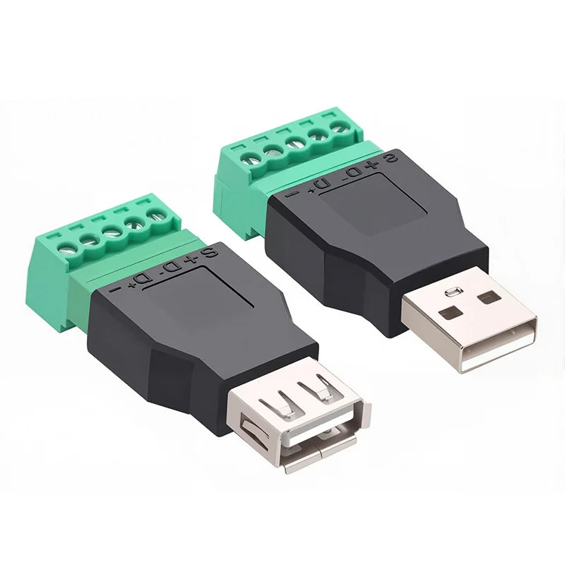 USB Jack USB2.0 To Screw Terminal Plug Adapter USB 2.0 Type A Male Female To 5 Pin Screw Connector No Soldering