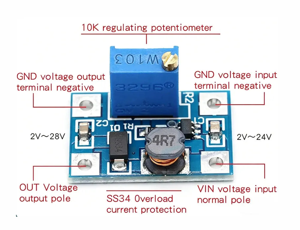 MT3608 DC-DC Adjustable Boost Module 2A Boost Plate Step Up Module with MICRO USB 2V-24V to 5V 9V 12V 28V SX1308 2A