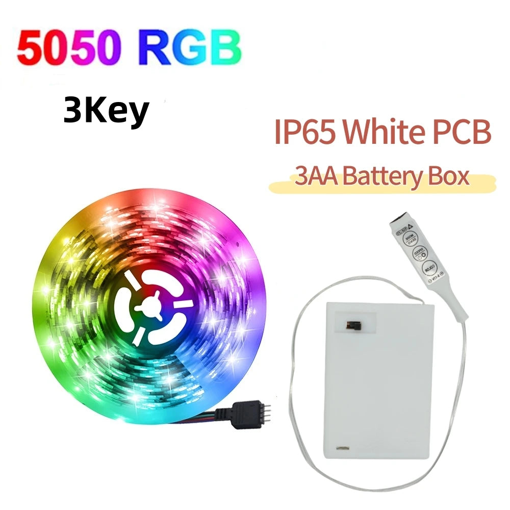 3AA Battery Powered LED Strip Lights 5050 RGB 1M 2M 3M 4M 5M Adhesive Tape Ribbon Lights Bluetooth TV Backlight Background Light