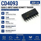 (10 pcs) CD4093BE DIP-14/CD4093BM SOP-14 CD4093 NAND Gate Quad 2-Input Schmitt Trigger 3V-18V