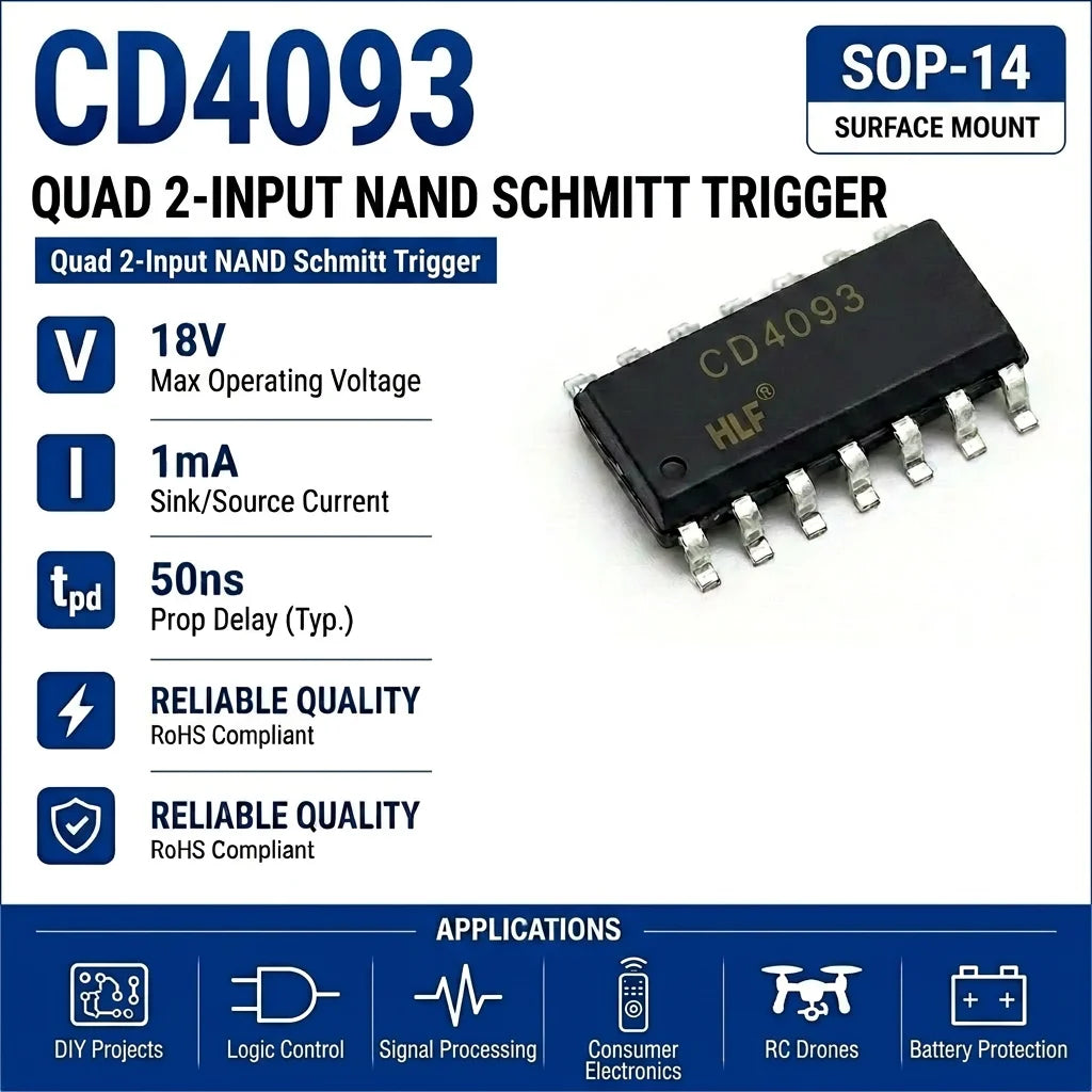 (10 pcs) CD4093BE DIP-14/CD4093BM SOP-14 CD4093 NAND Gate Quad 2-Input Schmitt Trigger 3V-18V