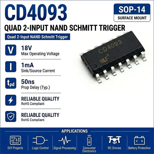 (10 pcs) CD4093BE DIP-14/CD4093BM SOP-14 CD4093 NAND Gate Quad 2-Input Schmitt Trigger 3V-18V