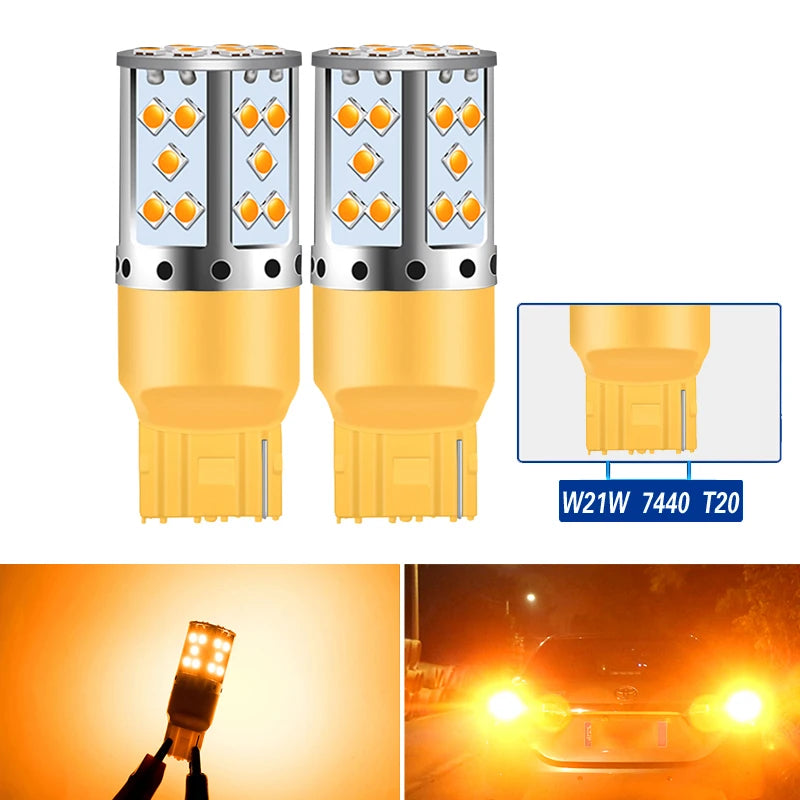2pcs LED P21W 1156 BA15S PY21W BAU15S 3030 35SMD Bulb Canbus Free T20 7440 W21W Lamp For Car Turn Signal Light Backlight Orange