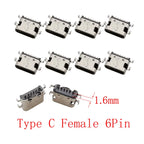 10Pcs USB Connector Type C Female Charging Port Jack 2/6/16 Pin Type-C Socket PCB Soldering SMD SMT DIY Repair Type C Adapter