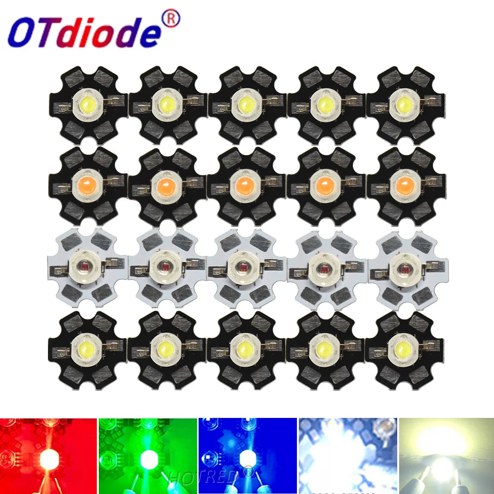10-100pcs 1W 3W High Power LED Diodes Warm Cold Natural White/Red/Green/Blue/Royal Blue 450 660nm Deep Red UV With 20mm Star PCB