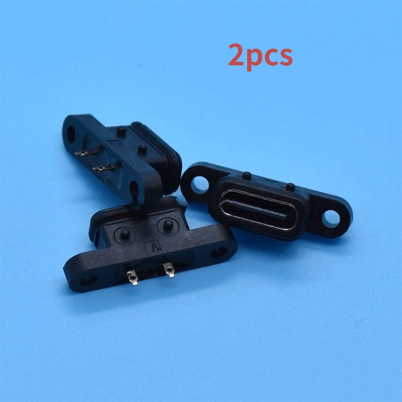 TYPE C 2Pin Waterproof Female USB C Socket Port With Screw Hole Fast Charge Charging Interface 180 Degree USB Connector 2Pcs