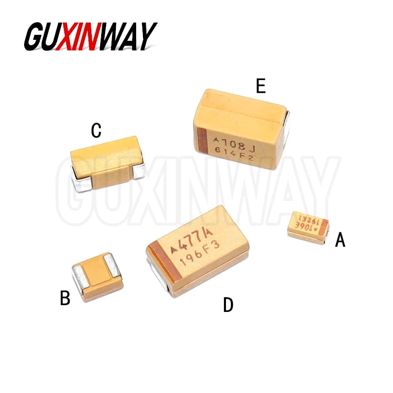 10PCS ABCDE SMD Case Tantalum Capacitor 6.3v 10v 16v 25v 35v 50v 0.1UF 0.22UF 0.33UF 0.47UF 1UF 2.2UF 3.3UF 4.7UF 10UF 22UF 47UF