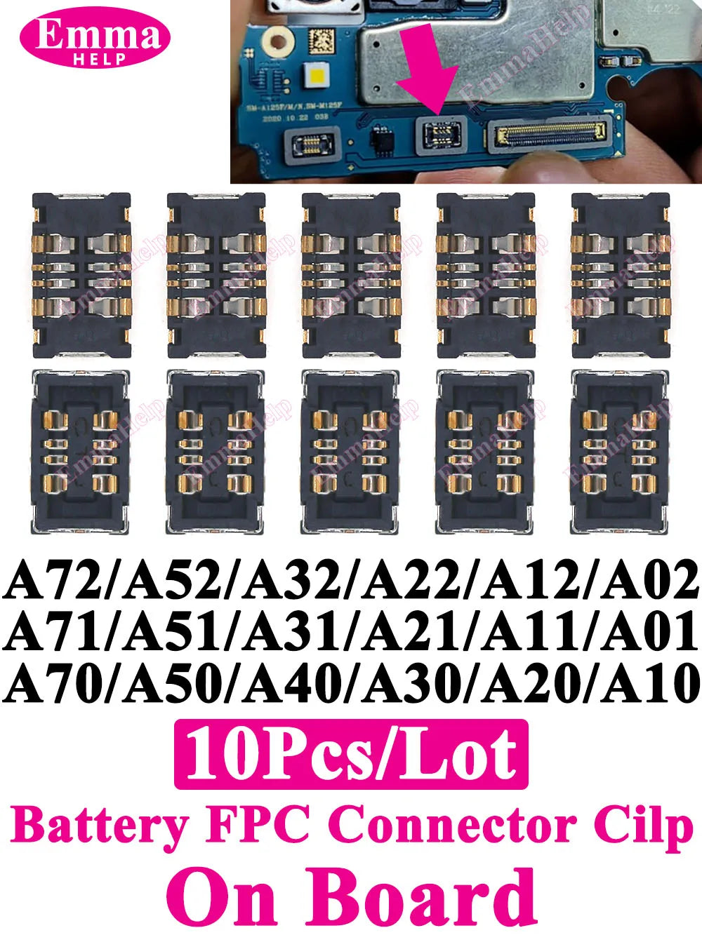 10Pcs Battery FPC Connector For Samsung A52 A32 A22 A52s A72 A71 A31 A51 A50s A30s A10 A20 A20e On Board inner Cilp Contact Plug