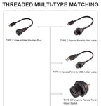 CAZN Waterproof IP67 IP68 Type C Female to Male PFC Flat Cable 3.1 Speed Threaded-type Type-C 3.1 10GB 3A 20V