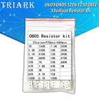 330/660/1650pcs 33values 0402 0603 0805 1206 1210 2512 SMD Chip Resistor Kit 1R~1M 10R 100R 220R 1K 10K 100K 680K sample pack