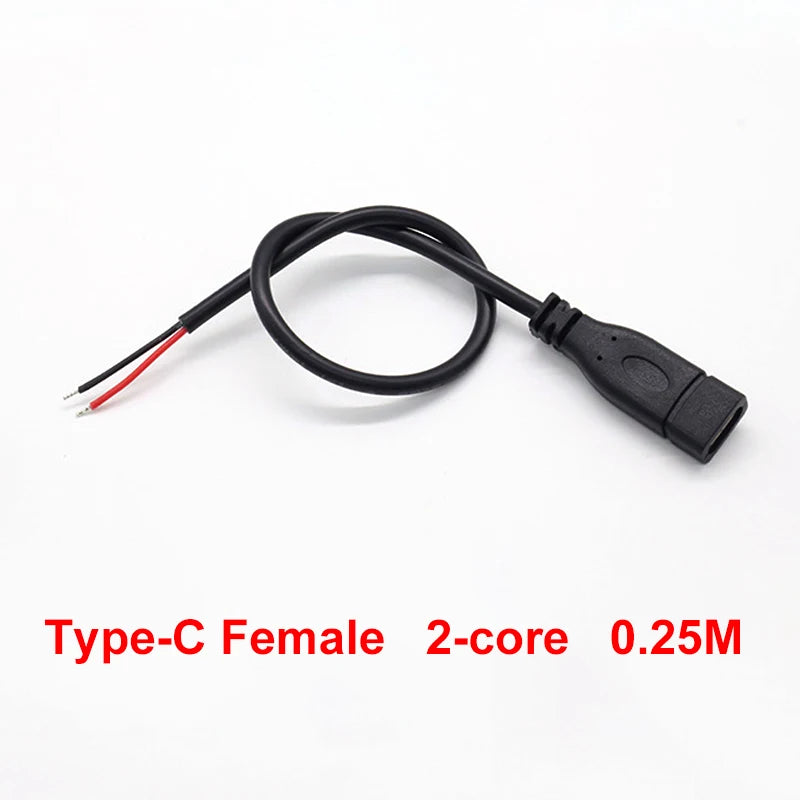 DIY Repair Welding Cable 2 Wire 4 Wires Type C USB 2.0 Elbow Head Male Female Jack 4pin/2pin Type-C Male Extension Cable 0.25M