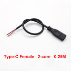 DIY Repair Welding Cable 2 Wire 4 Wires Type C USB 2.0 Elbow Head Male Female Jack 4pin/2pin Type-C Male Extension Cable 0.25M
