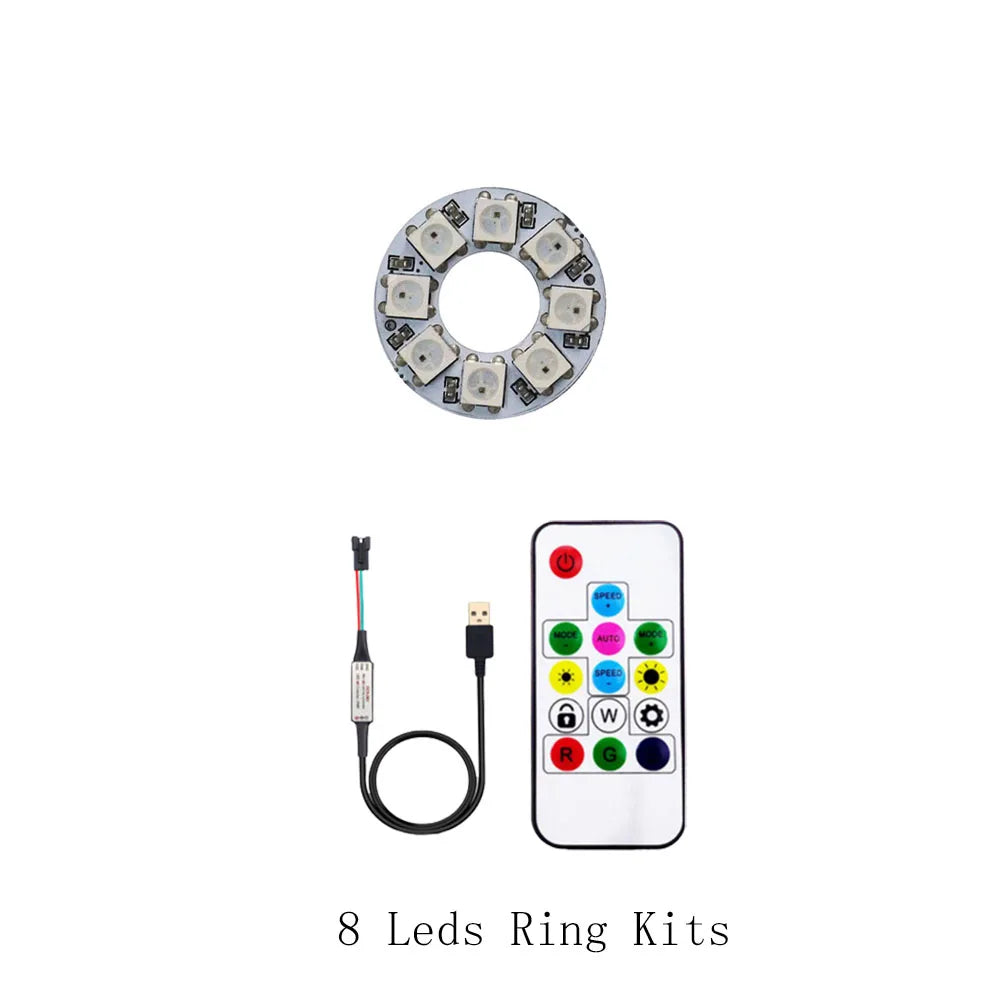 WS2812B DC5V Led Pixel Ring Individul AddressabIe Ring 5050 RGB WS2812 IC BuiIt-in Led ModuIe And 14Keys Lock USB  Controller