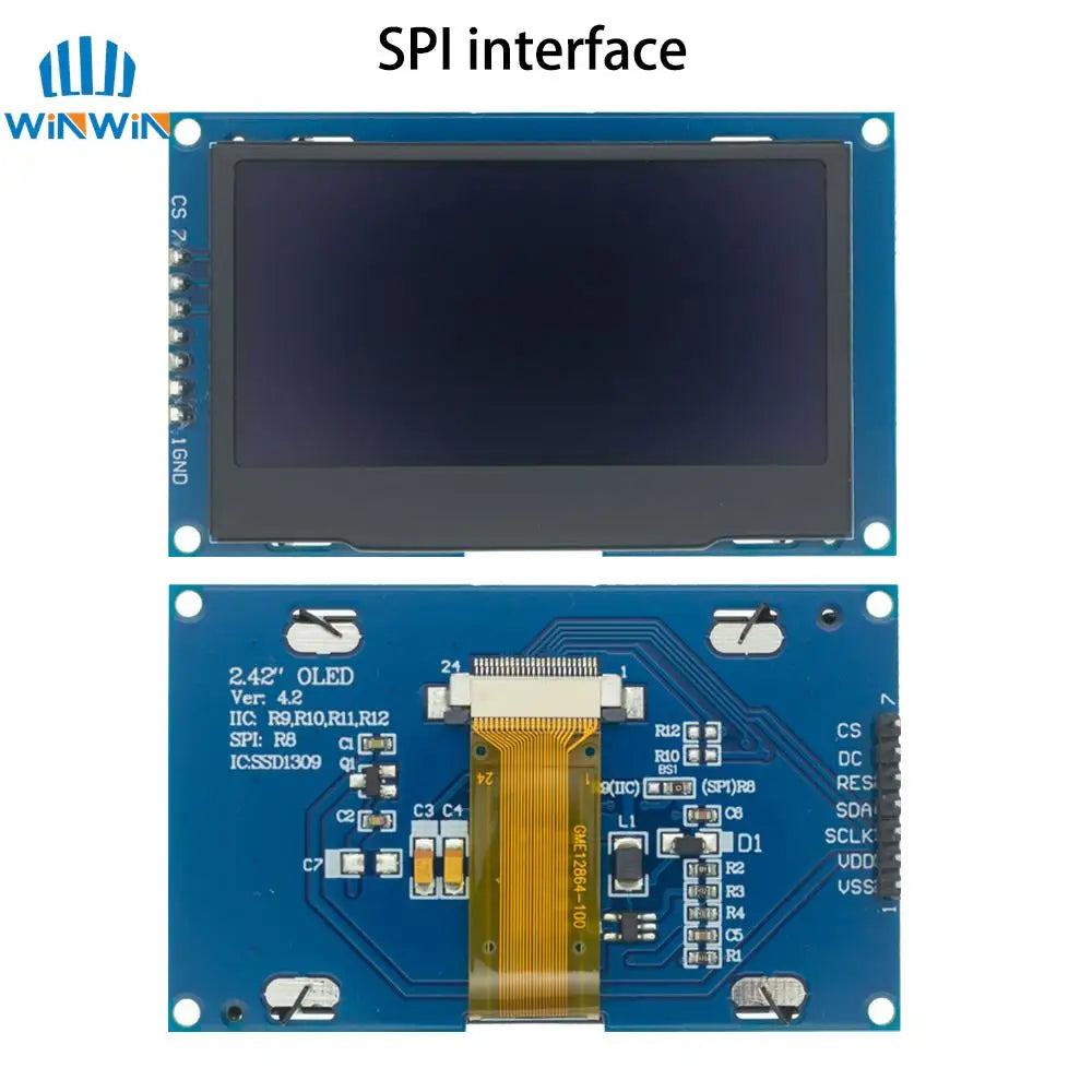 2.4" 2.42 inch 128x64 OLED LCD Display Module SSD1309 12864 7 Pin SPI/IIC I2C Serial Interface for Arduino UNO R3 C51