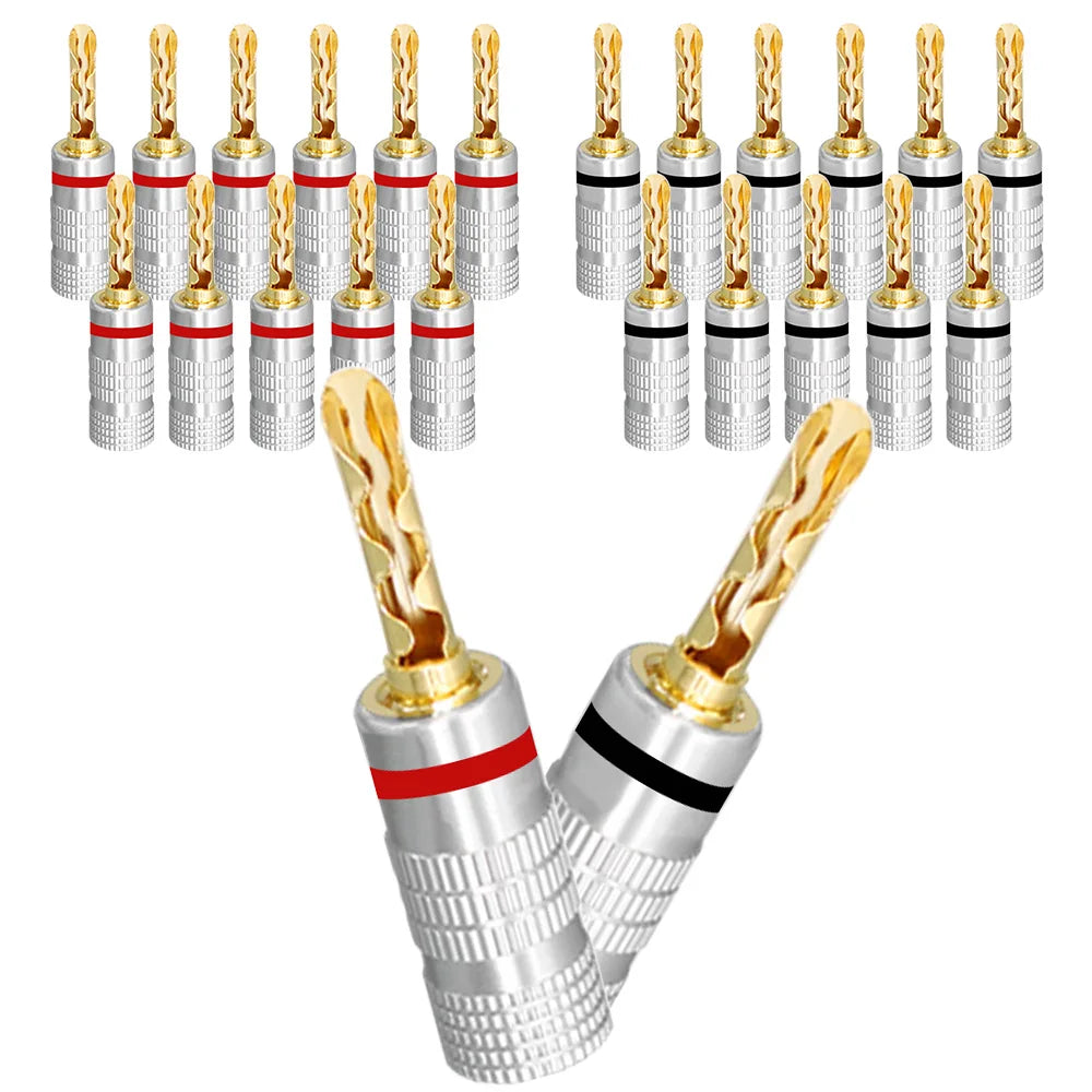 Musical Sound 24K Gold Plated Speaker Plugs Audio Banana Connector for Speaker Wire Open Screw Type Hifi Banana Plugs