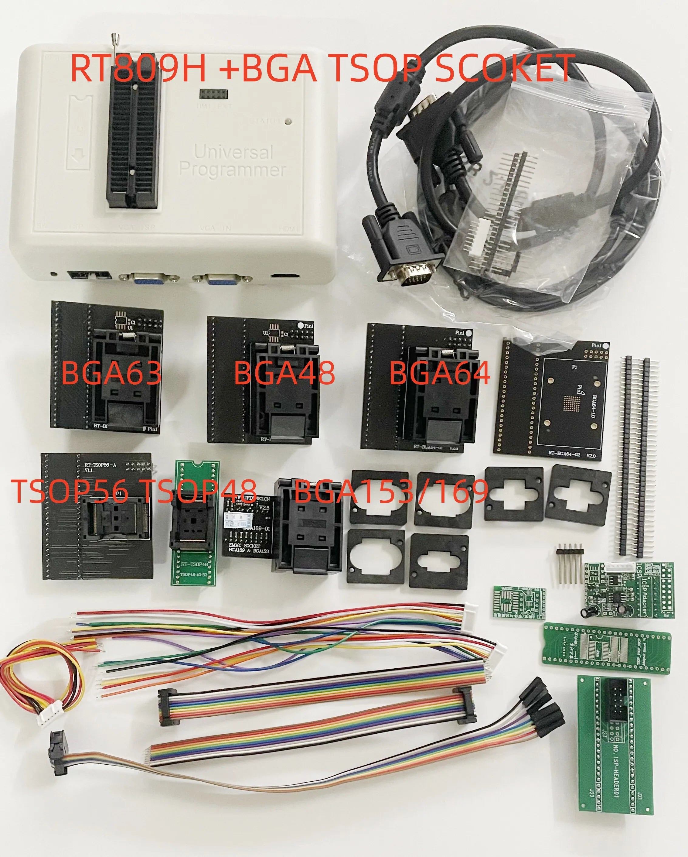 Original RT809H RT809HSE EMMC-Nand FLASH Extremely fast Universal Programmer +39 Items+Edid Cable WITH CABELS EMMC-N