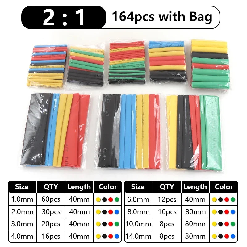 102-750pcs 2:1 Thermoresistant Tube Heat Shrink Wrapping Kit Assorted Wire Cable Insulation Sleeving 3:1 Heat Shrink Tube Set