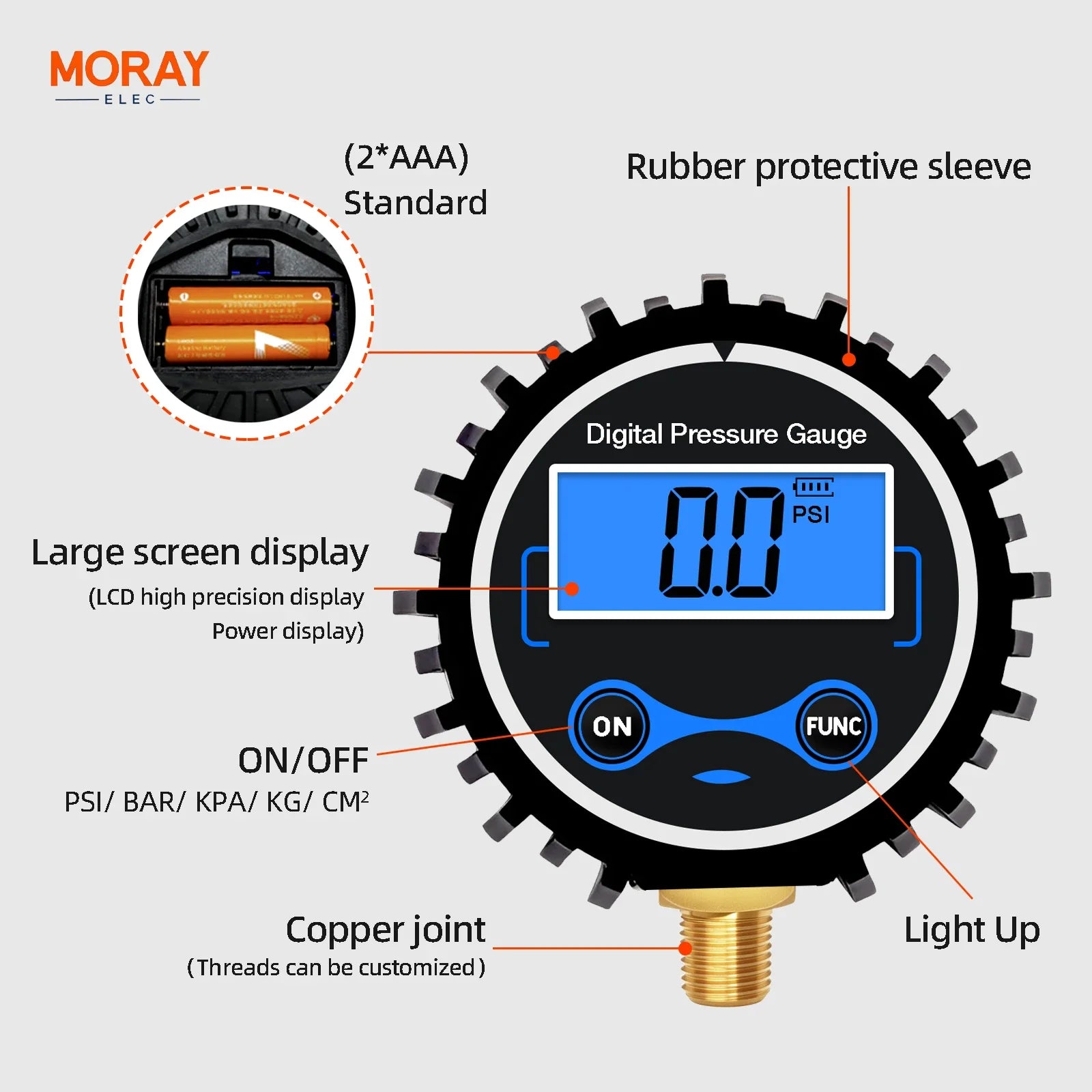 Moray ME266P Battery Powered Manufacturer LCD Calibration Standard Digital Tire Pressure Gauges for Gas