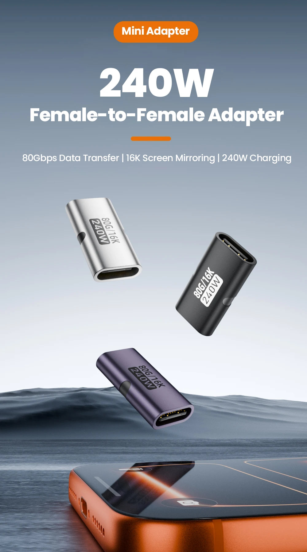 Type C Female To Type C Female Adapter USB 4.0 80Gbps High-Speed Transmission PD3.1 Fast Charging for iPhone 15 16 17 iPad