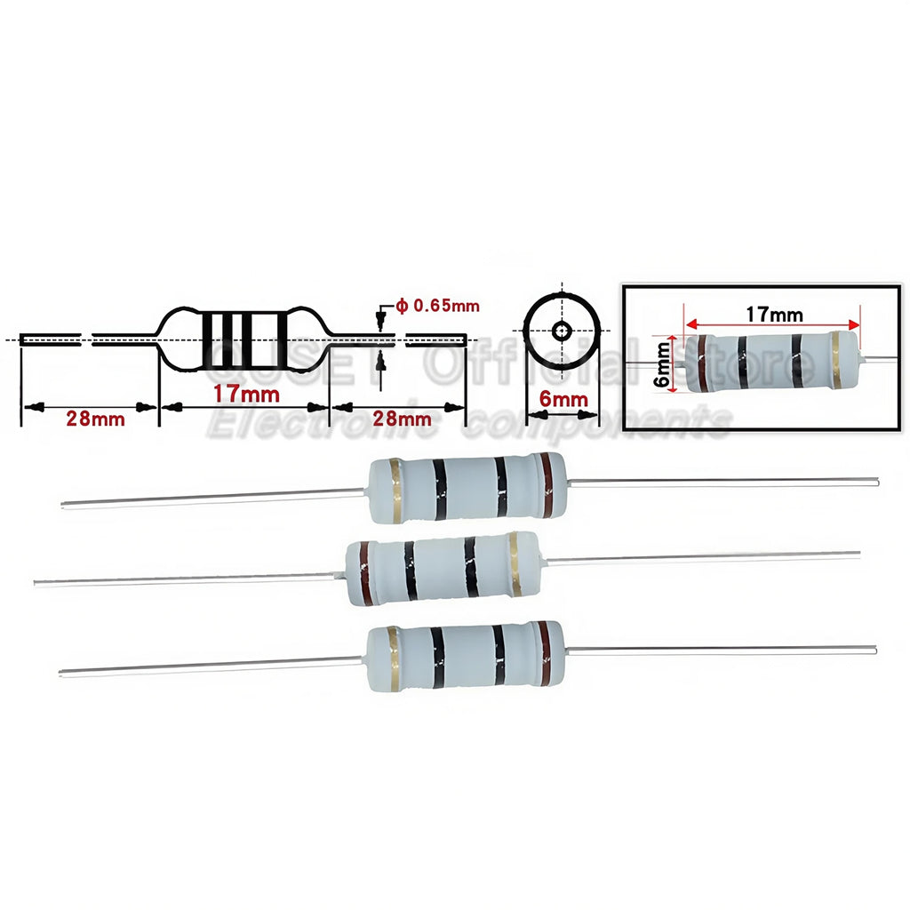 100pcs 3W Carbon Film Resistors 5% Tolerance Oxide Film Resistors 3W 1 47 100 220 470 Ohms 1K 4.7K 10K 47K 100k 200k 470k 1M Ohm
